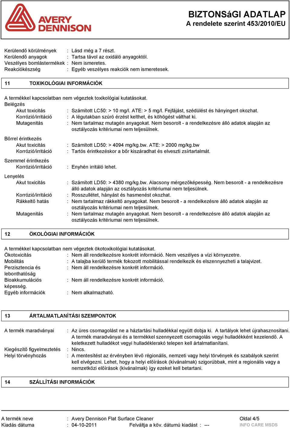 : A légutakban szúró érzést kelthet, és köhögést válthat ki. Mutagenitás : Nem tartalmaz mutagén anyagokat.