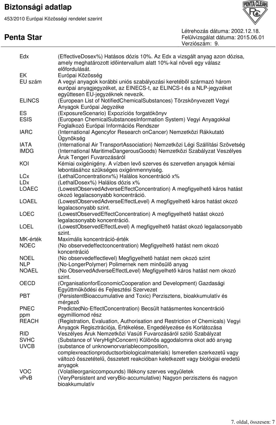 Európai Közösség A vegyi anyagok korábbi uniós szabályozási keretébıl származó három európai anyagjegyzéket, az EINECS-t, az ELINCS-t és a NLP-jegyzéket együttesen EU-jegyzéknek nevezik.