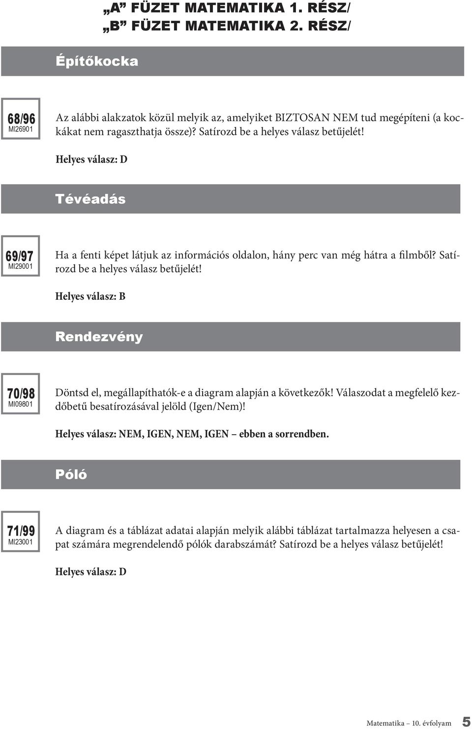 Helyes válasz: B Rendezvény 70/98 mi09801 Döntsd el, megállapíthatók-e a diagram alapján a következők! Válaszodat a megfelelő kezdőbetű besatírozásával jelöld (Igen/Nem)!