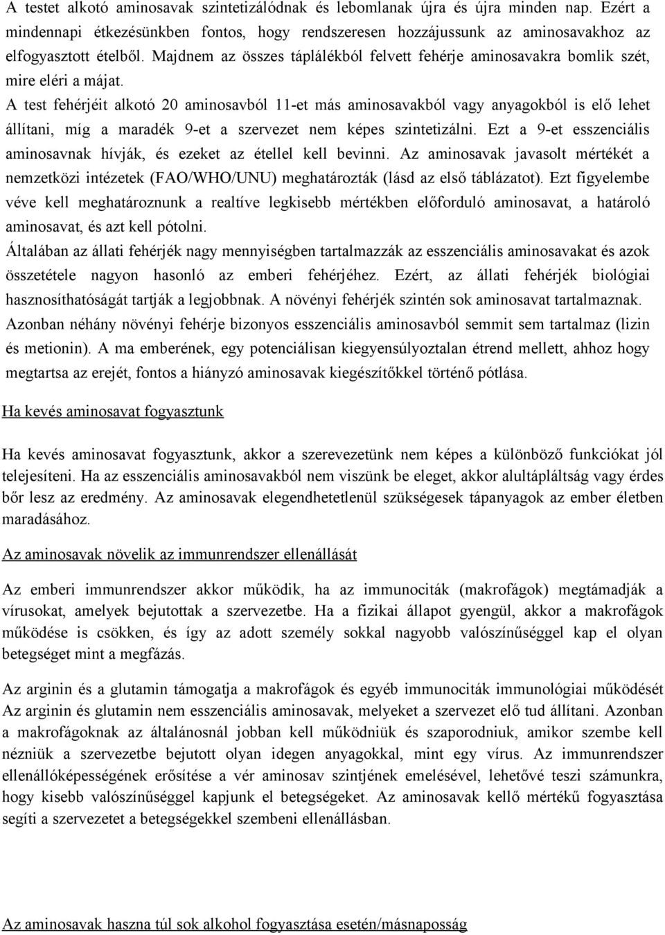 A test fehérjéit alkotó 20 aminosavból 11-et más aminosavakból vagy anyagokból is elő lehet állítani, míg a maradék 9-et a szervezet nem képes szintetizálni.