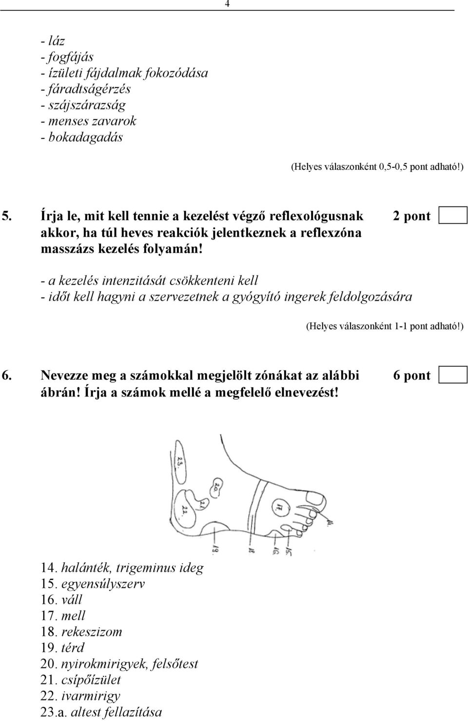 - a kezelés intenzitását csökkenteni kell - időt kell hagyni a szervezetnek a gyógyító ingerek feldolgozására (Helyes válaszonként 1-1 pont adható!) 6.