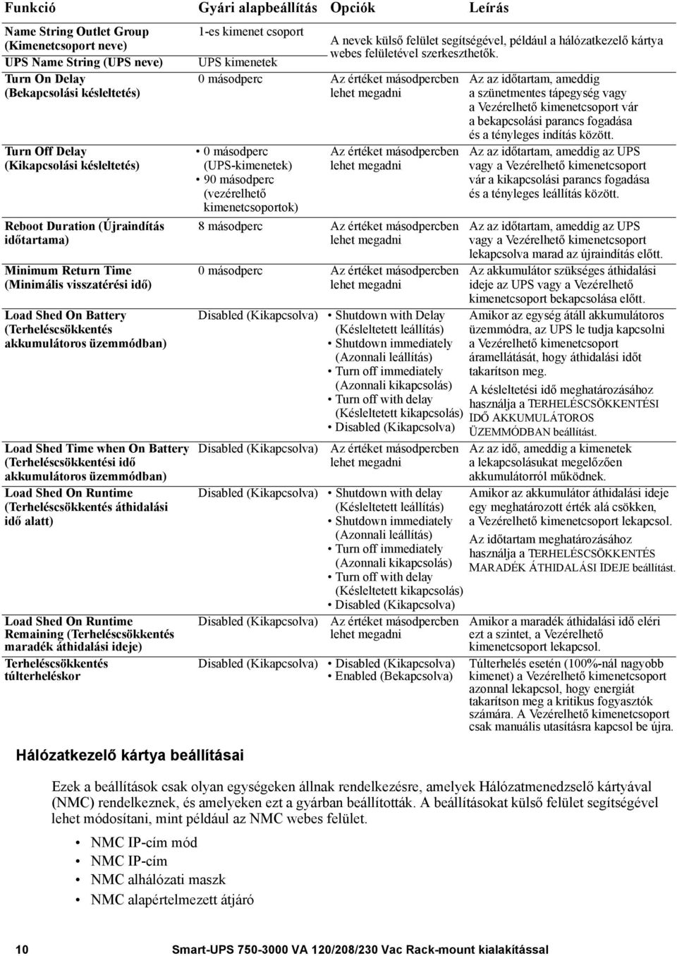 (Terheléscsökkentési idő akkumulátoros üzemmódban) Load Shed On Runtime (Terheléscsökkentés áthidalási idő alatt) Load Shed On Runtime Remaining (Terheléscsökkentés maradék áthidalási ideje)