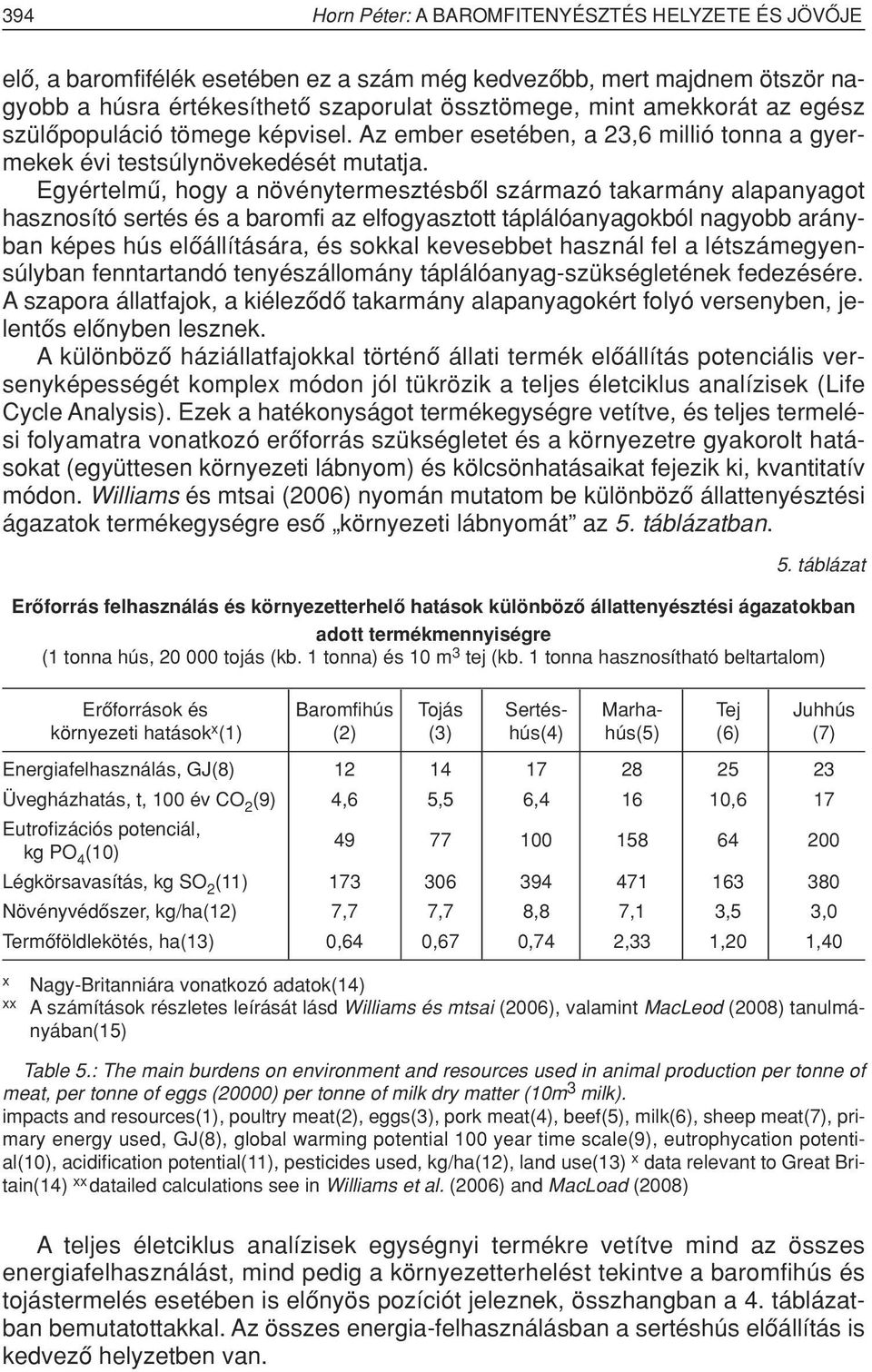 Egyértelmû, hogy a növénytermesztésbôl származó takarmány alapanyagot hasznosító sertés és a baromfi az elfogyasztott táplálóanyagokból nagyobb arányban képes hús elôállítására, és sokkal kevesebbet