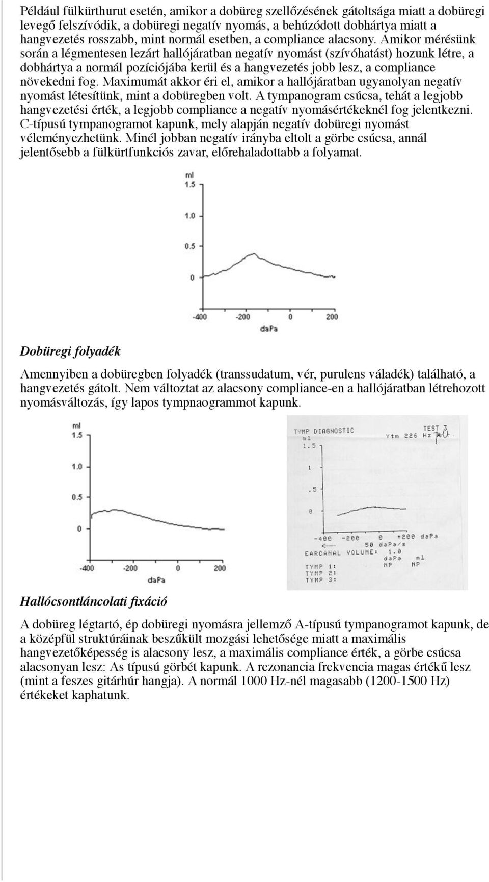 Amikor mérésünk során a légmentesen lezárt hallójáratban negatív nyomást (szívóhatást) hozunk létre, a dobhártya a normál pozíciójába kerül és a hangvezetés jobb lesz, a compliance növekedni fog.