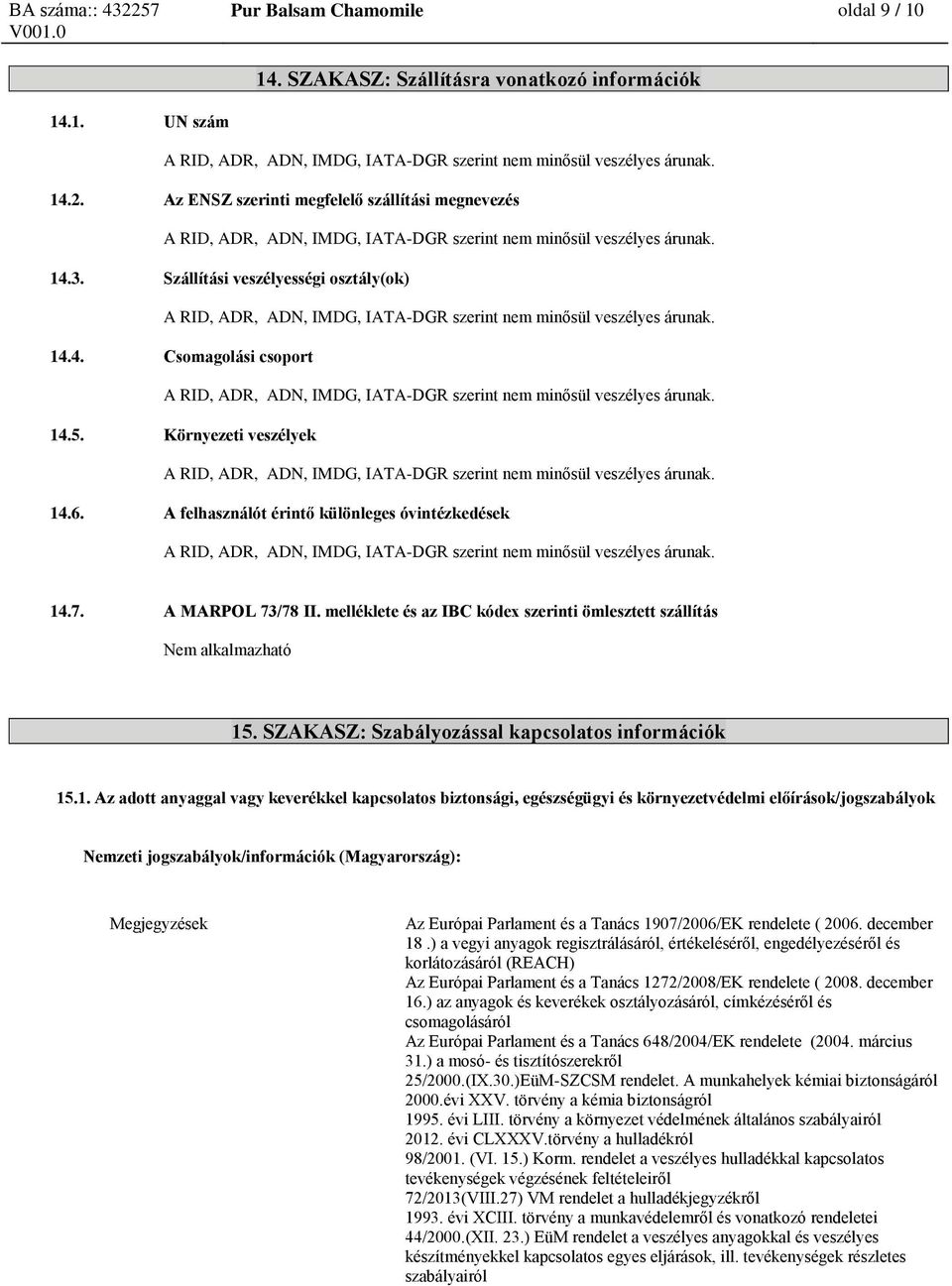 SZAKASZ: Szabályozással kapcsolatos információk 15