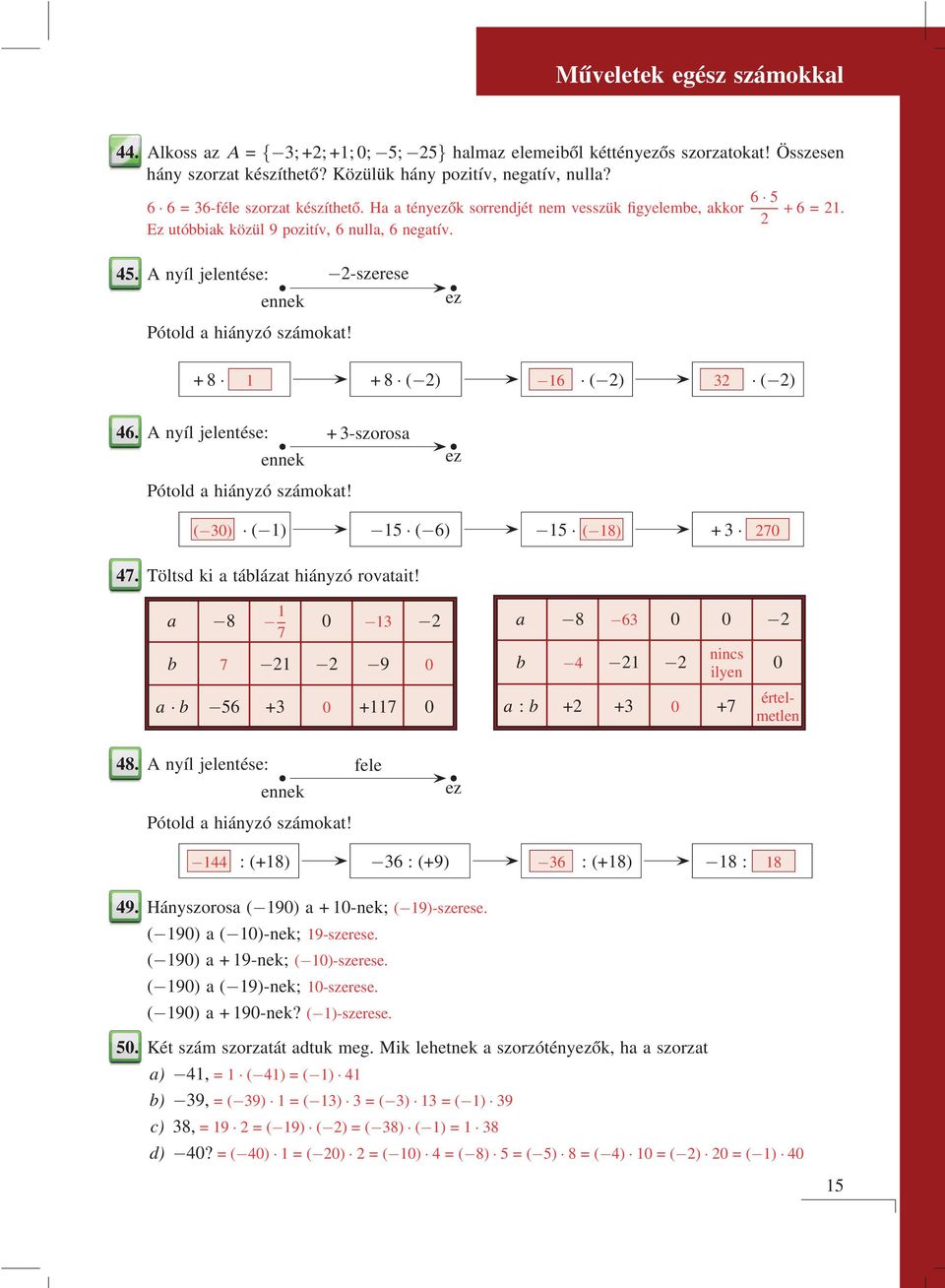 . A nyíl jelentése: 2-szerese ennek Pótold a hiányzó számokat! ez +8 1 +8 ( 2) 16 ( 2) 2 ( 2) 6. A nyíl jelentése: + -szorosa ennek Pótold a hiányzó számokat! ez ( 0) ( 1) 1 ( 6) 1 ( 18) + 270 7.