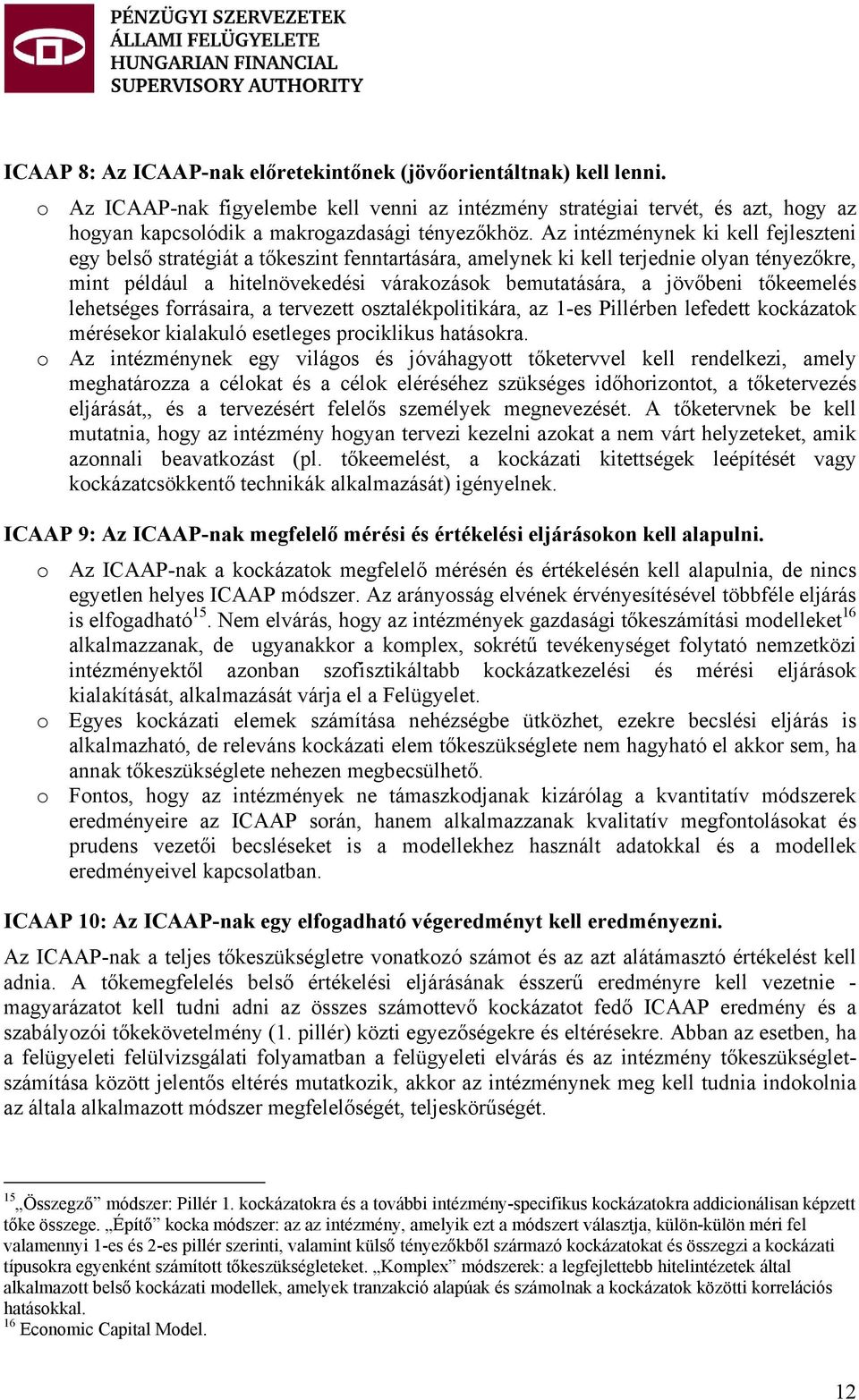 Az intézménynek ki kell fejleszteni egy belső stratégiát a tőkeszint fenntartására, amelynek ki kell terjednie olyan tényezőkre, mint például a hitelnövekedési várakozások bemutatására, a jövőbeni