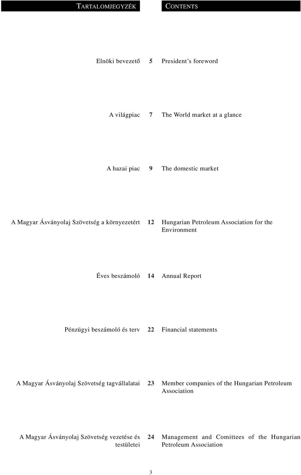 Report Pénzügyi beszámoló és terv 22 Financial statements A Magyar Ásványolaj Szövetség tagvállalatai 23 Member companies of the