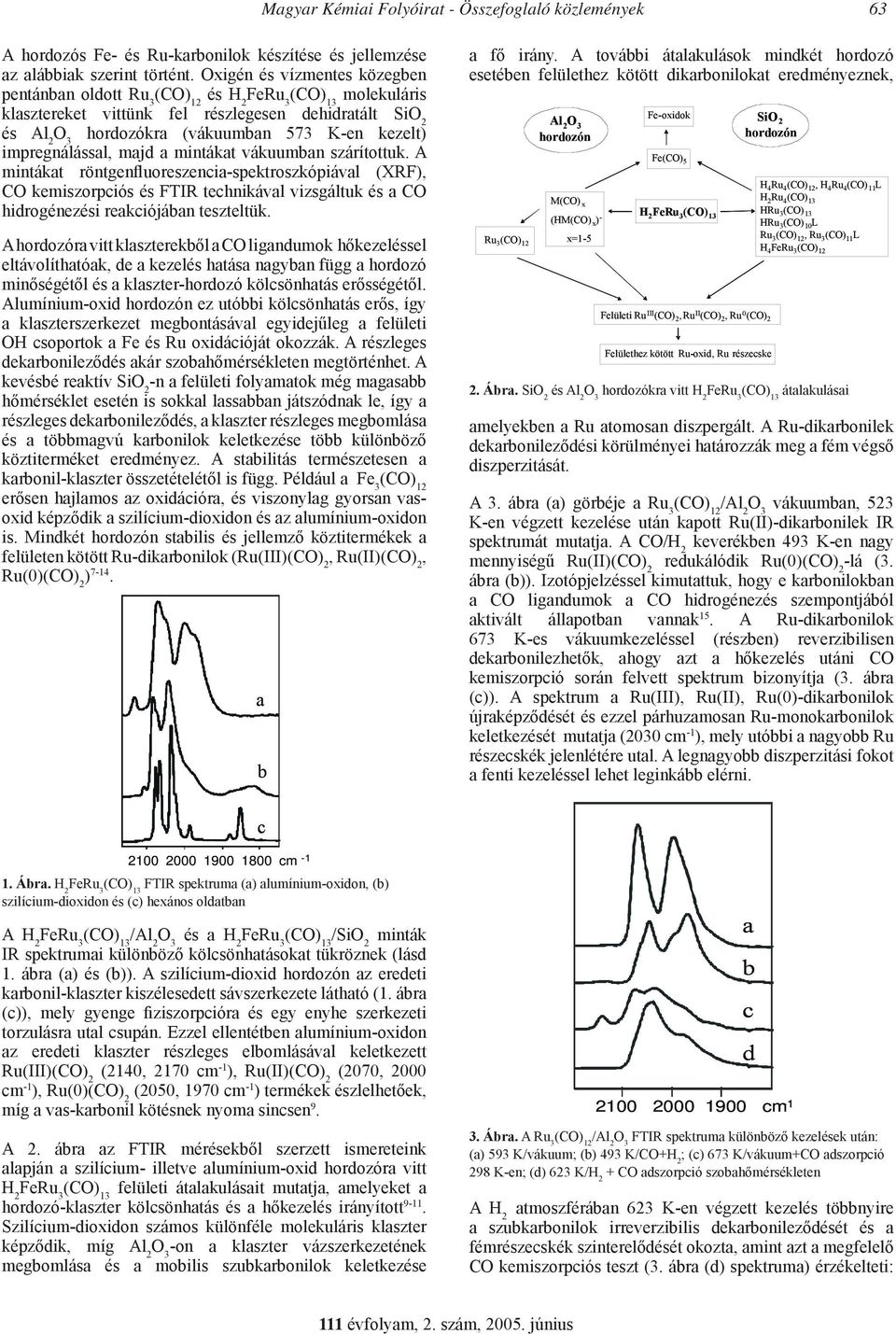 mintákat vákuumban szárítottuk. A mintákat röntgenfluoreszencia-spektroszkópiával (XRF), CO kemiszorpciós és FTIR technikával vizsgáltuk és a CO hidrogénezési reakciójában teszteltük.