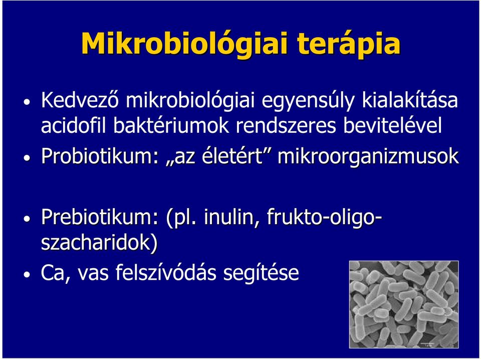 Probiotikum: az életért mikroorganizmusok Prebiotikum: : (pl.