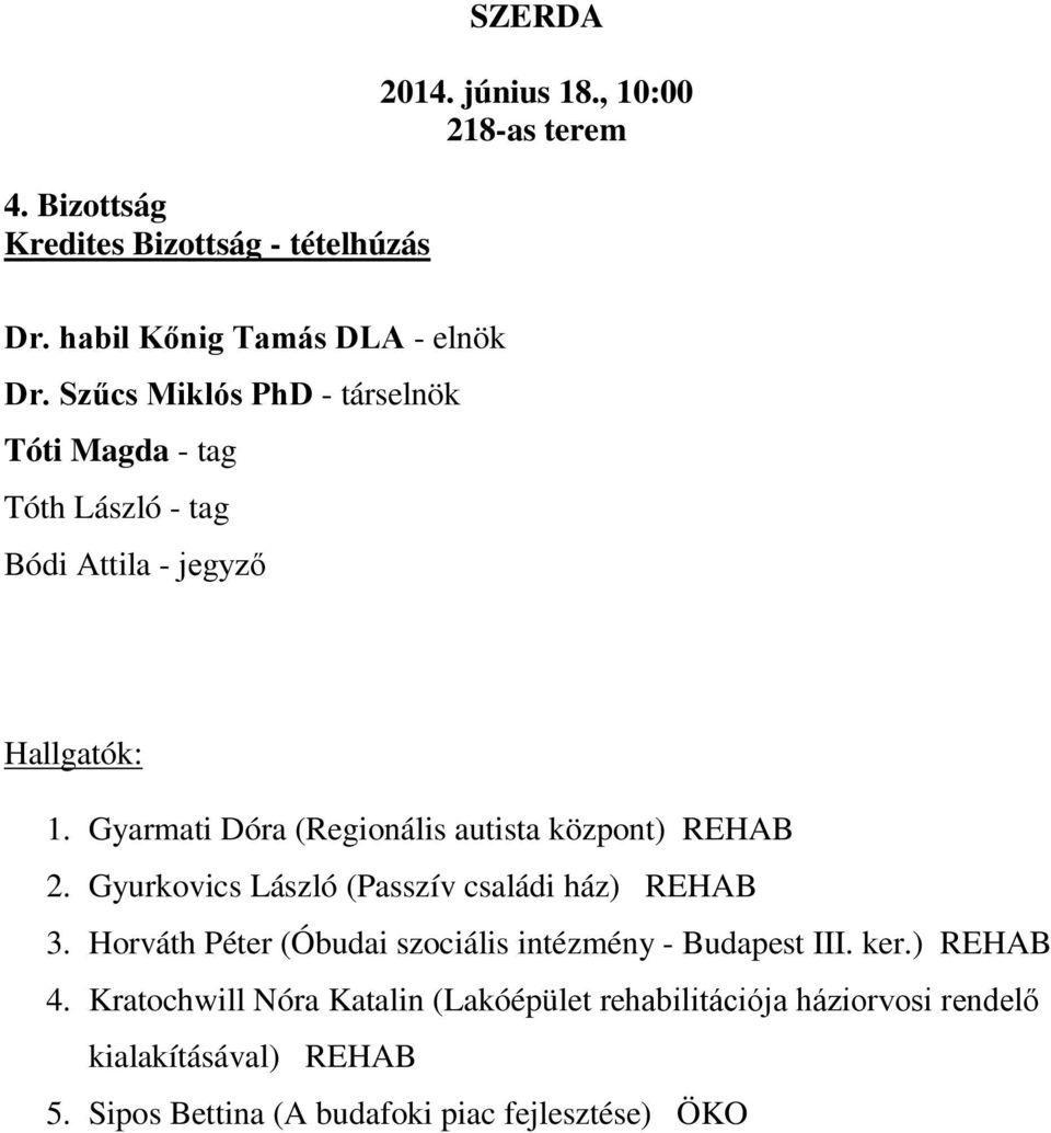 Gyarmati Dóra (Regionális autista központ) REHAB 2. Gyurkovics László (Passzív családi ház) REHAB 3.