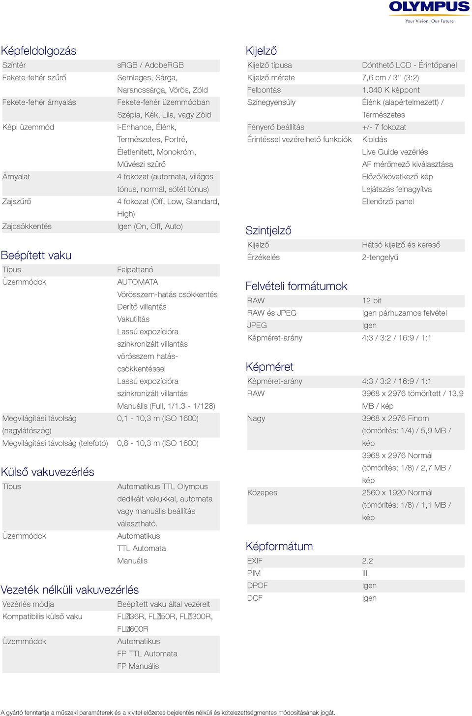 beállítás +/- 7 fokozat Természetes, Portré, Érintéssel vezérelhető funkciók Kioldás Életlenített, Monokróm, Live Guide vezérlés AF mérőmező kiválasztása 4 fokozat (automata, világos Előző/következő