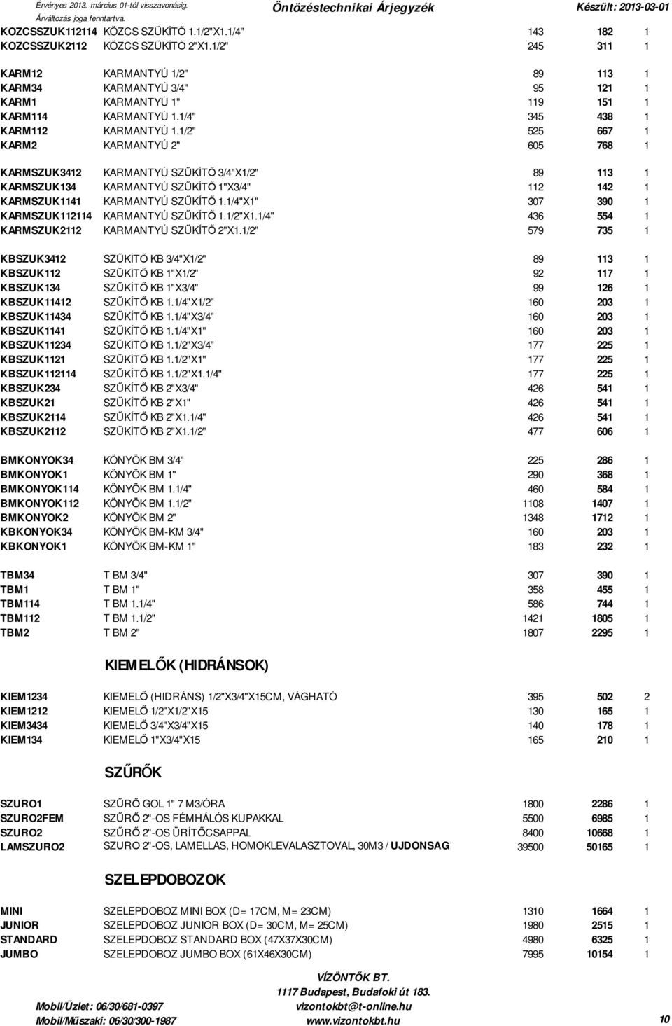 1/2" 525 667 1 KARM2 KARMANTYÚ 2" 605 768 1 KARMSZUK3412 KARMANTYÚ SZŰKÍTŐ 3/4"X1/2" 89 113 1 KARMSZUK134 KARMANTYÚ SZŰKÍTŐ 1"X3/4" 112 142 1 KARMSZUK1141 KARMANTYÚ SZŰKÍTŐ 1.