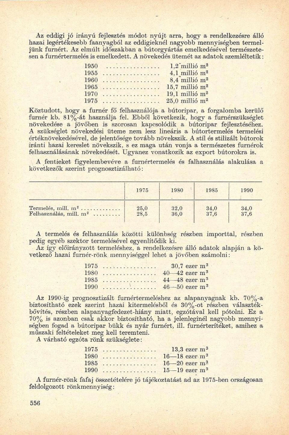 A növekedés ütemét az adatok szemléltetik: 1950 1,2'millió m 2 1955 4,1 millió m 2 1960 8,4'millió m 2 1965 15,7 millió m 2 1970 19,1 millió m 2 1975 25,0 millió m 2 Köztudott, hogy a furnér fő