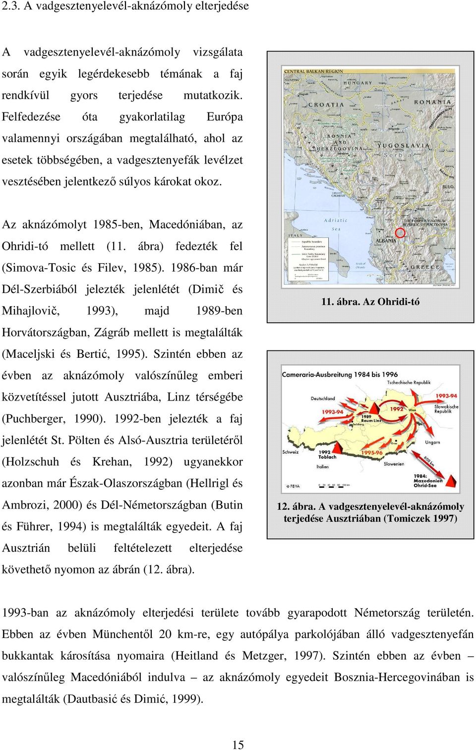 Az aknázómolyt 1985-ben, Macedóniában, az Ohridi-tó mellett (11. ábra) fedezték fel (Simova-Tosic és Filev, 1985).