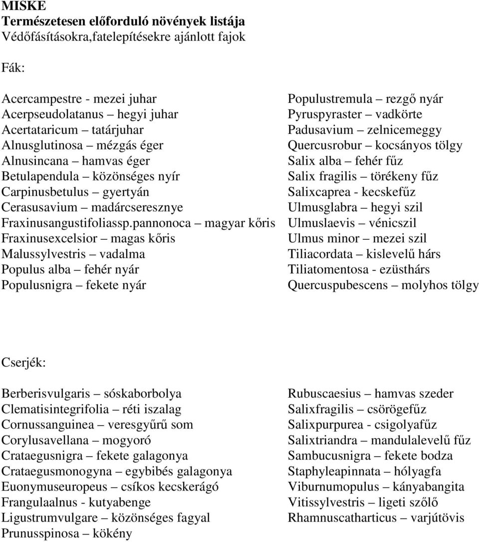 fragilis törékeny fűz Carpinusbetulus gyertyán Salixcaprea - kecskefűz Cerasusavium madárcseresznye Ulmusglabra hegyi szil Fraxinusangustifoliassp.