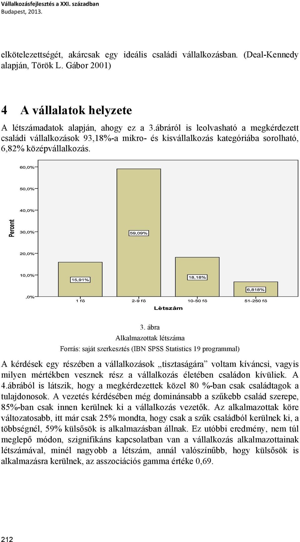 ábráról is leolvasható a megkérdezett családi vállalkozások 93,18%-a mikro- és kisvállalkozás kategóriába sorolható, 6,82% középvállalkozás. 3.