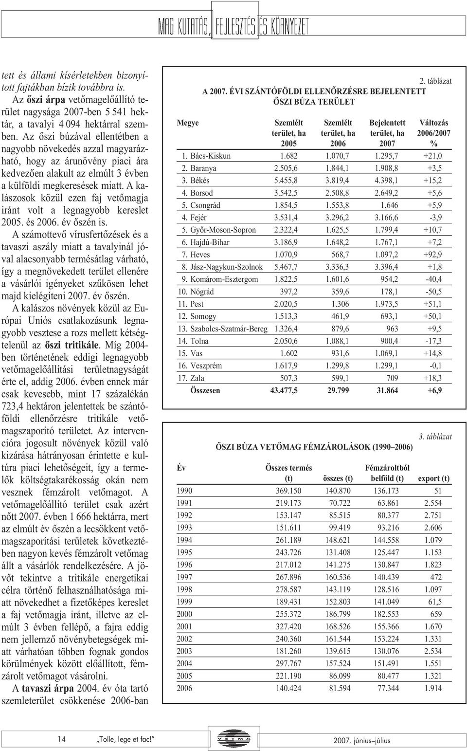 A kalászosok közül ezen faj vetõmagja iránt volt a legnagyobb kereslet 2005. és 2006. év õszén is.