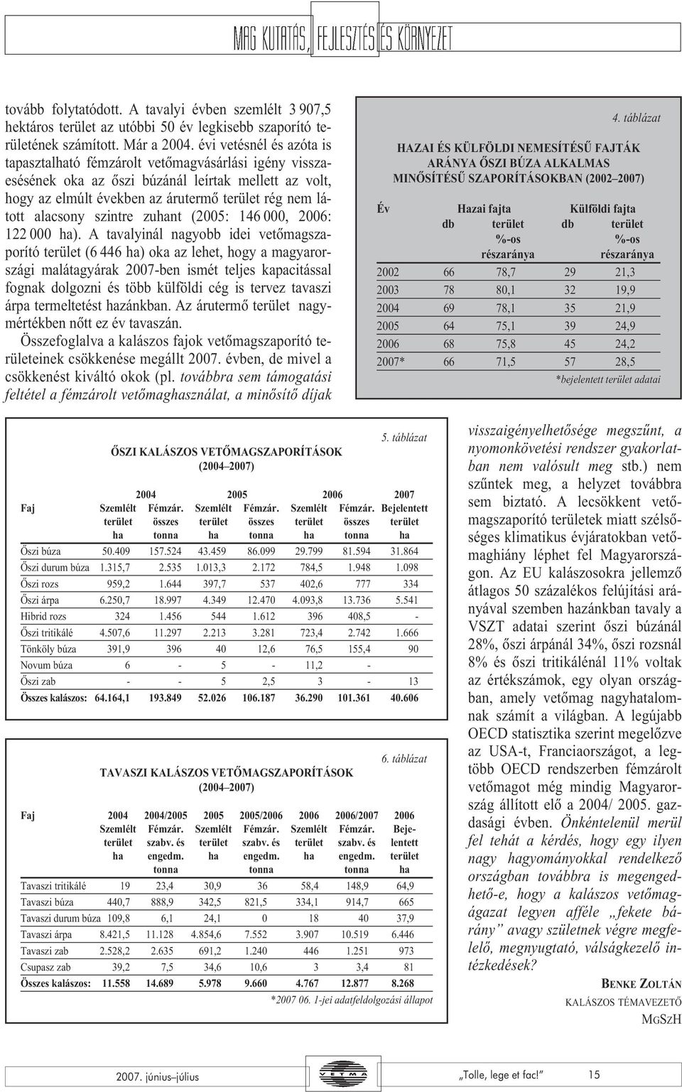 szintre zuhant (2005: 146 000, 2006: 122 000 ha).