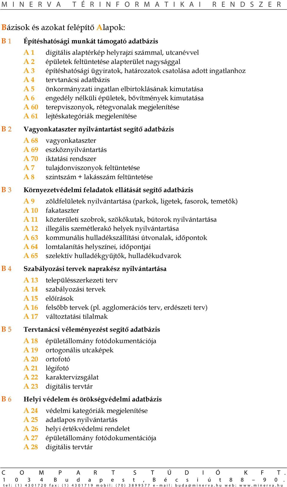 bővítmények kimutatása A 60 terepviszonyok, rétegvonalak megjelenítése A 61 lejtéskategóriák megjelenítése Vagyonkataszter nyilvántartást segítő adatbázis A 68 vagyonkataszter A 69