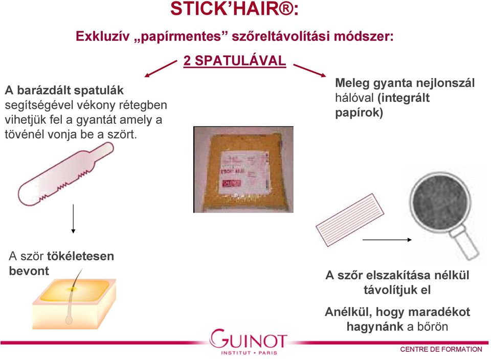 2 SPATULÁVAL Meleg gyanta nejlonszál hálóval (integrált papírok) A ször tökéletesen