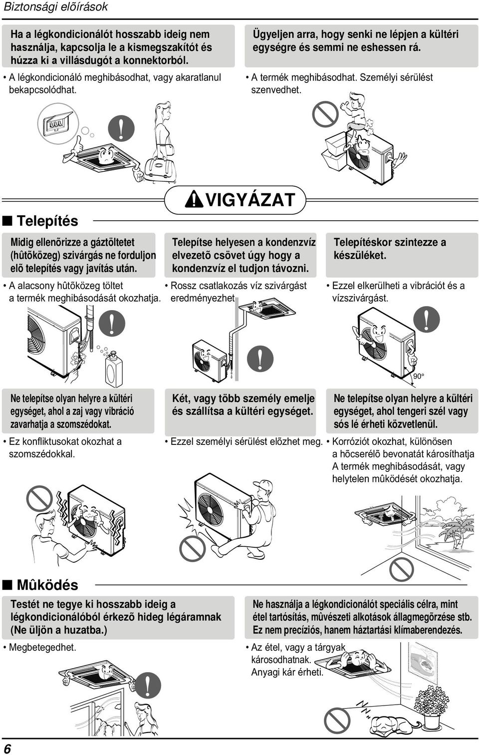 szivárgás ne forduljon elõ telepítés vagy javítás után A alacsony hûtõkö zeg tö ltet a termék meghibásodását okozhatja VIGYÁZAT Telepítse helyesen a kondenzvíz elvezetõ csövet úgy hogy a kondenzvíz