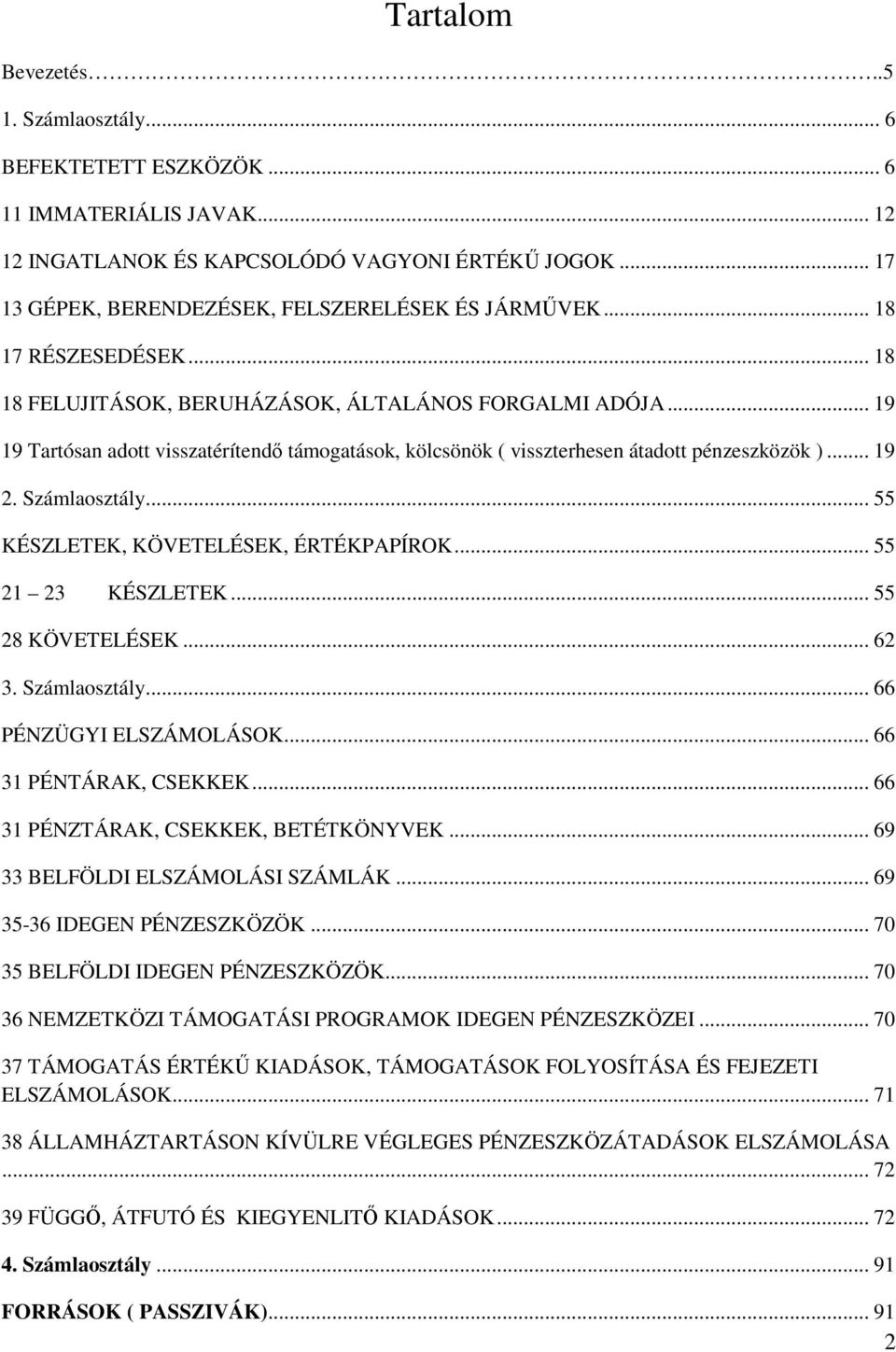 .. 19 19 Tartósan adott visszatérítendı támogatások, kölcsönök ( visszterhesen átadott pénzeszközök )... 19 2. Számlaosztály... 55 KÉSZLETEK, KÖVETELÉSEK, ÉRTÉKPAPÍROK... 55 21 23 KÉSZLETEK.