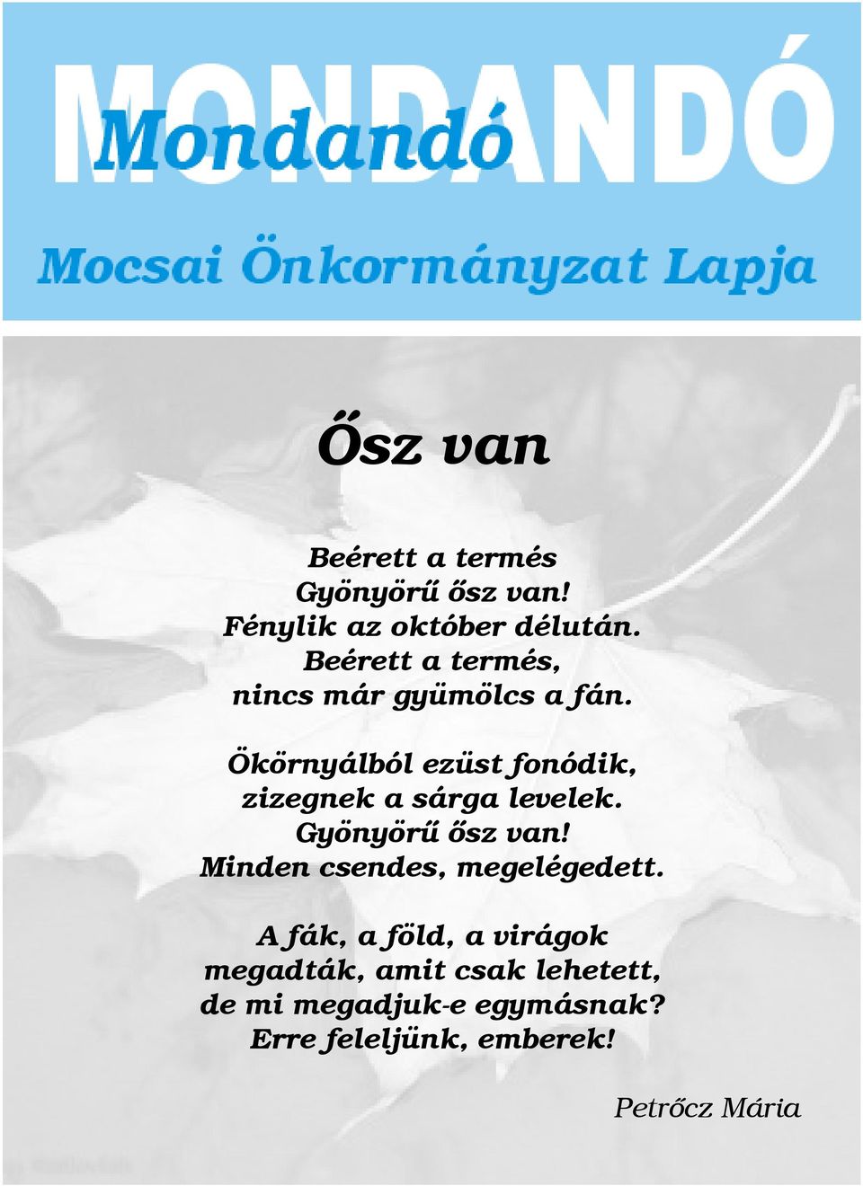 Ökörnyálból ezüst fonódik, zizegnek a sárga levelek. Gyönyörű ősz van!