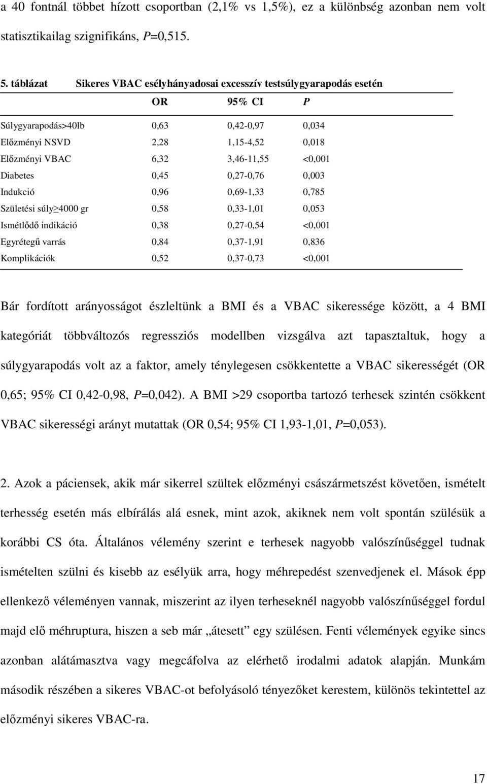 <0,001 Diabetes 0,45 0,27-0,76 0,003 Indukció 0,96 0,69-1,33 0,785 Születési súly 4000 gr 0,58 0,33-1,01 0,053 Ismétlıdı indikáció 0,38 0,27-0,54 <0,001 Egyrétegő varrás 0,84 0,37-1,91 0,836