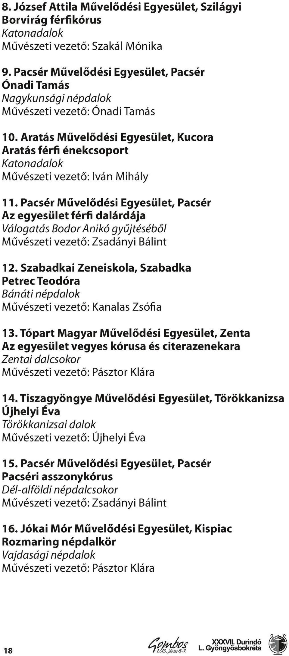 Aratás Művelődési Egyesület, Kucora Aratás férfi énekcsoport Katonadalok Művészeti vezető: Iván Mihály 11.