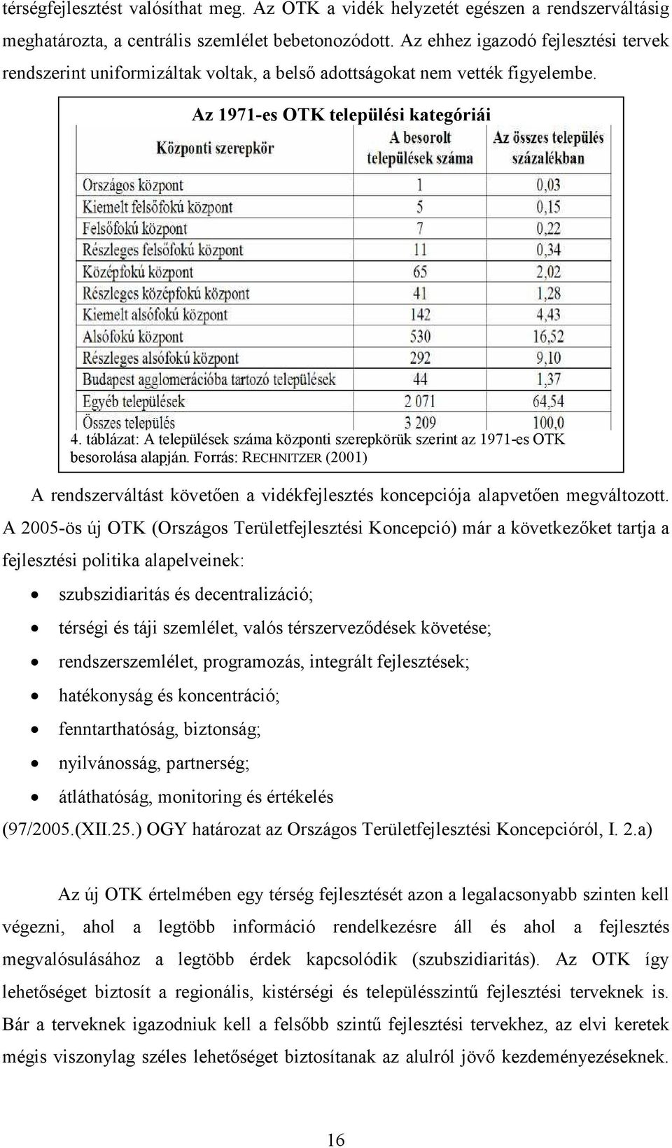 táblázat: A települések száma központi szerepkörük szerint az 1971-es OTK besorolása alapján.