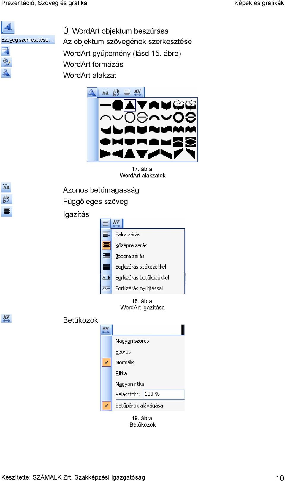 ábra) WordArt formázás WordArt alakzat Azonos betűmagasság Függőleges szöveg