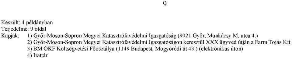 ) 2) Győr-Moson-Sopron Megyei Katasztrófavédelmi Igazgatóságon keresztül XXX ügyvéd