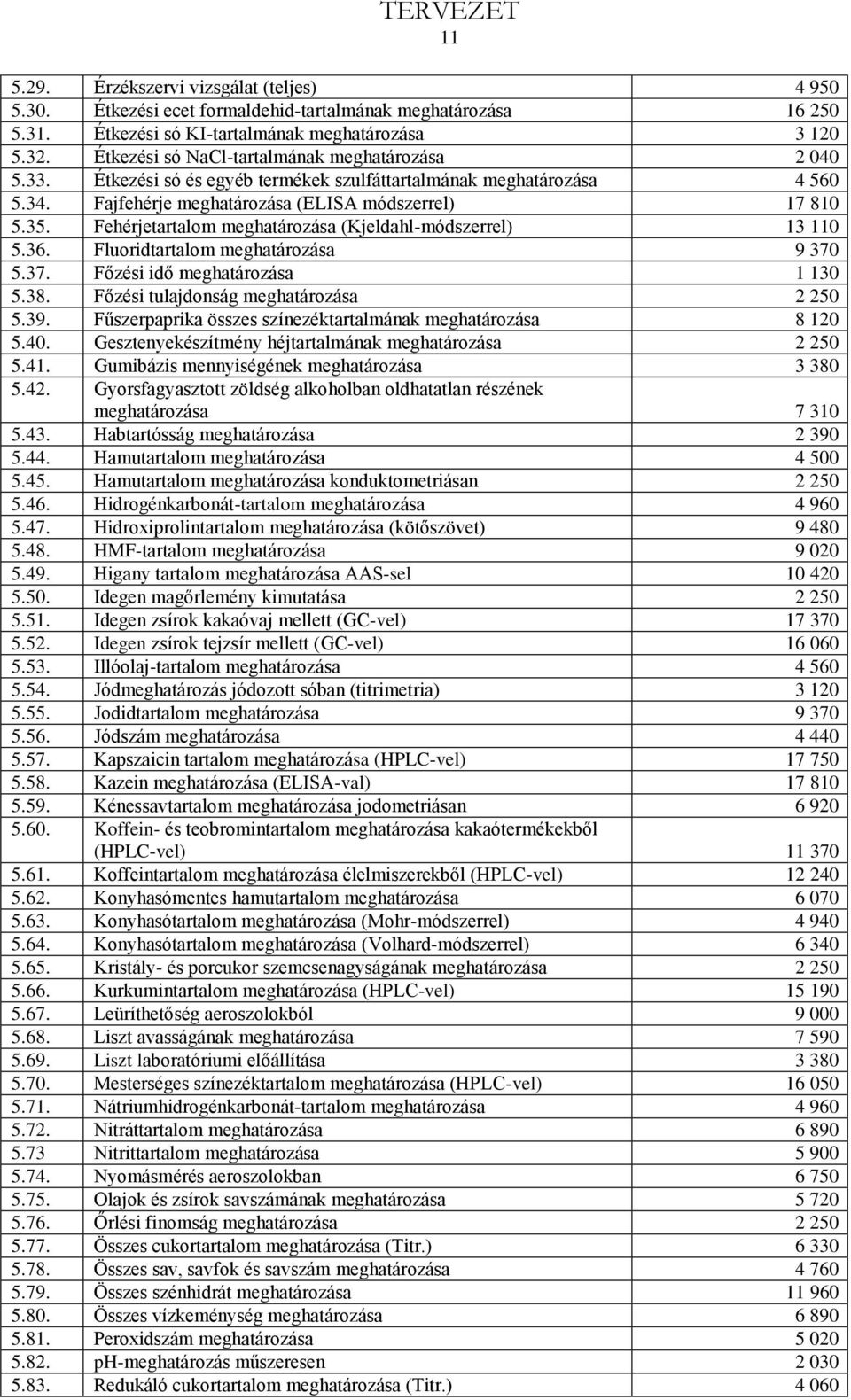 Fehérjetartalom meghatározása (Kjeldahl-módszerrel) 13 110 5.36. Fluoridtartalom meghatározása 9 370 5.37. Főzési idő meghatározása 1 130 5.38. Főzési tulajdonság meghatározása 2 250 5.39.