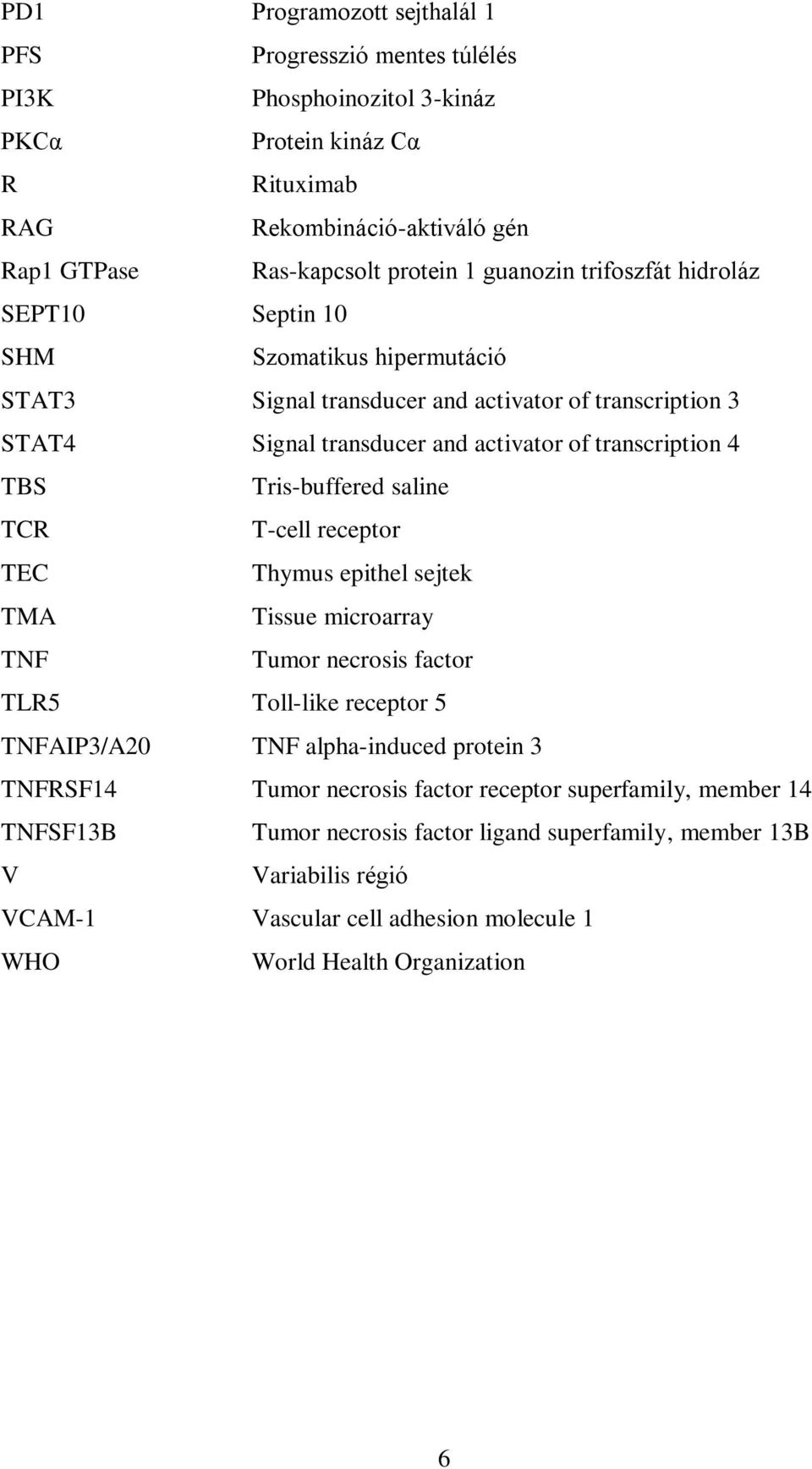 Tris-buffered saline TCR T-cell receptor TEC Thymus epithel sejtek TMA Tissue microarray TNF Tumor necrosis factor TLR5 Toll-like receptor 5 TNFAIP3/A20 TNF alpha-induced protein 3 TNFRSF14