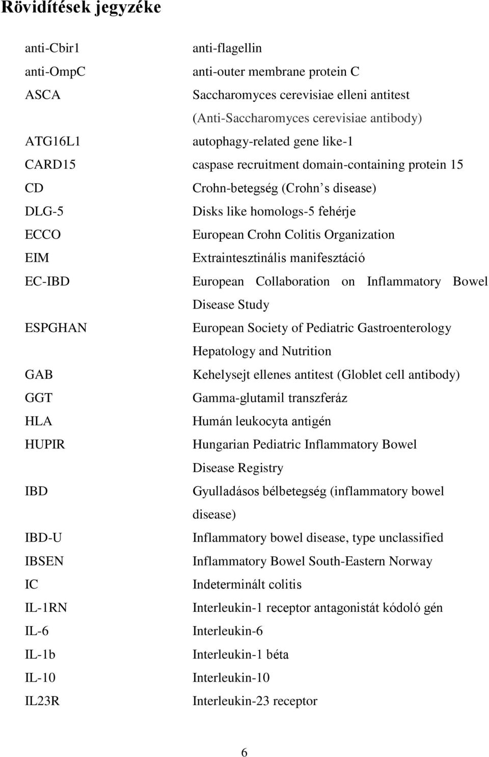 Extraintesztinális manifesztáció EC-IBD European Collaboration on Inflammatory Bowel Disease Study ESPGHAN European Society of Pediatric Gastroenterology Hepatology and Nutrition GAB Kehelysejt