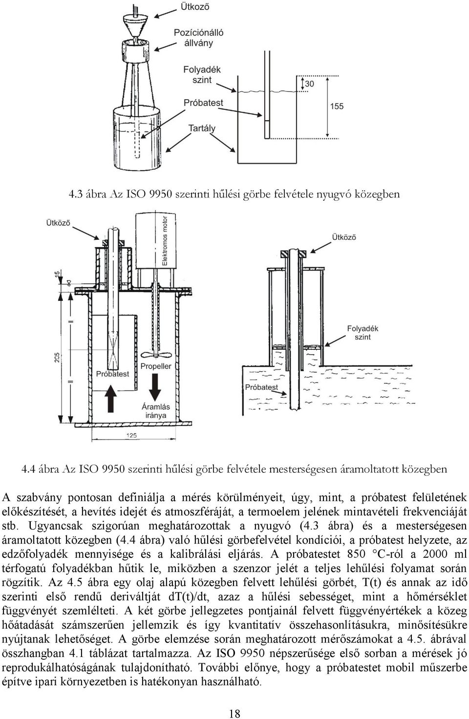 idejét és atmoszféráját, a termoelem jelének mintavételi frekvenciáját stb. Ugyancsak szigorúan meghatározottak a nyugvó (4.3 ábra) és a mesterségesen áramoltatott közegben (4.