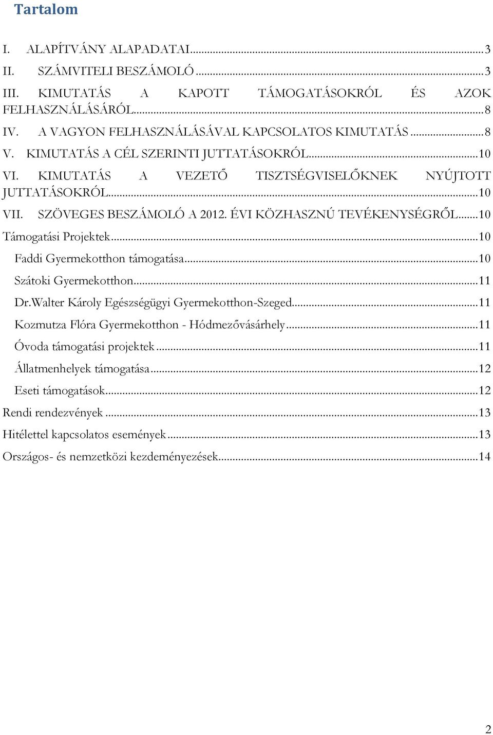 .. 10 Támogatási Projektek... 10 Faddi Gyermekotthon támogatása... 10 Szátoki Gyermekotthon... 11 Dr.Walter Károly Egészségügyi Gyermekotthon-Szeged.