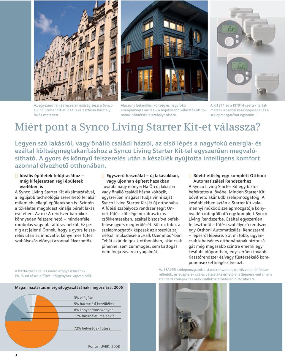 A KIT911 és a KIT914 szettek tartalmazzák a szobai kezelőegységet és a szelepmozgatókat egyaránt... Miért pont a Synco Living Starter Kit-et válassza?