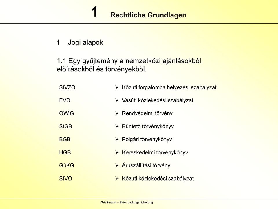 StVZO EVO OWiG StGB BGB HGB GüKG StVO Közúti forgalomba helyezési szabályzat Vasúti