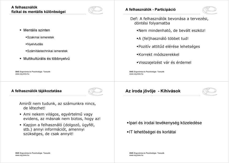 visszajelzést vár és érdemel A felhasználók tájékoztatása Az iroda jövője - Kihívások Amiről nem tudunk, az számunkra nincs, de létezhet!