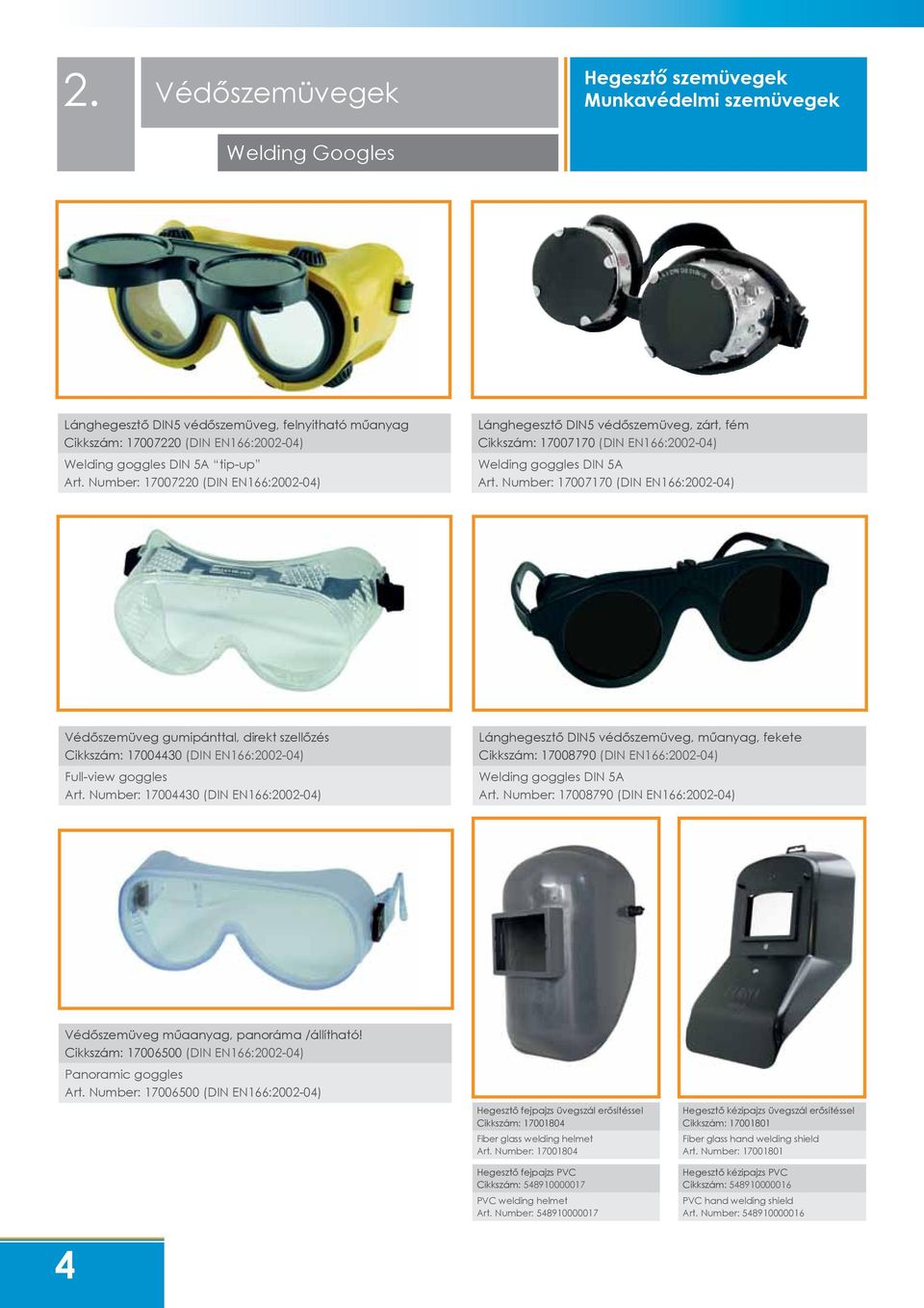 Number: 17007170 (DIN EN166:2002-04) Védőszemüveg gumipánttal, direkt szellőzés Cikkszám: 17004430 (DIN EN166:2002-04) Full-view goggles Art.