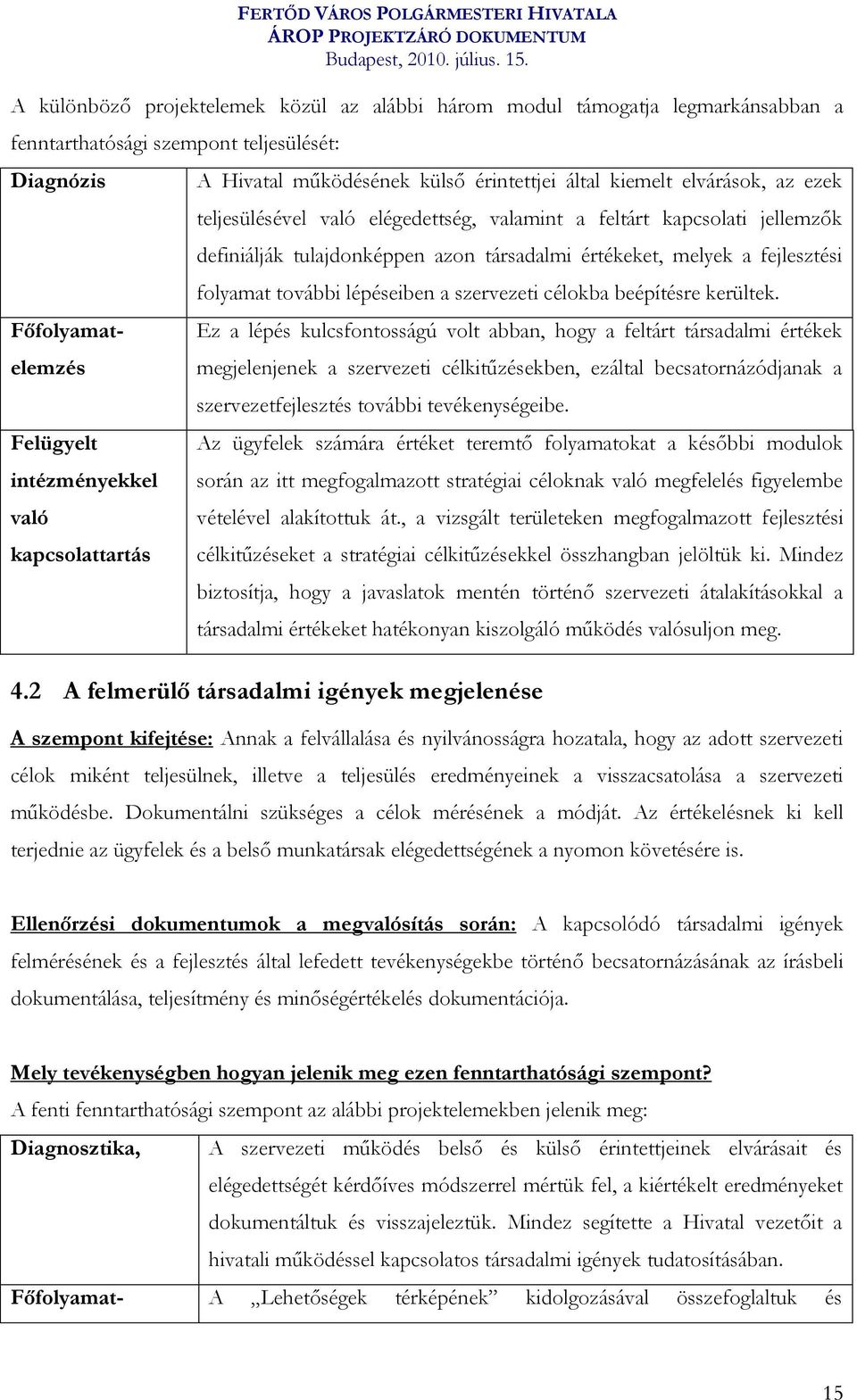 melyek a fejlesztési folyamat további lépéseiben a szervezeti célokba beépítésre kerültek.