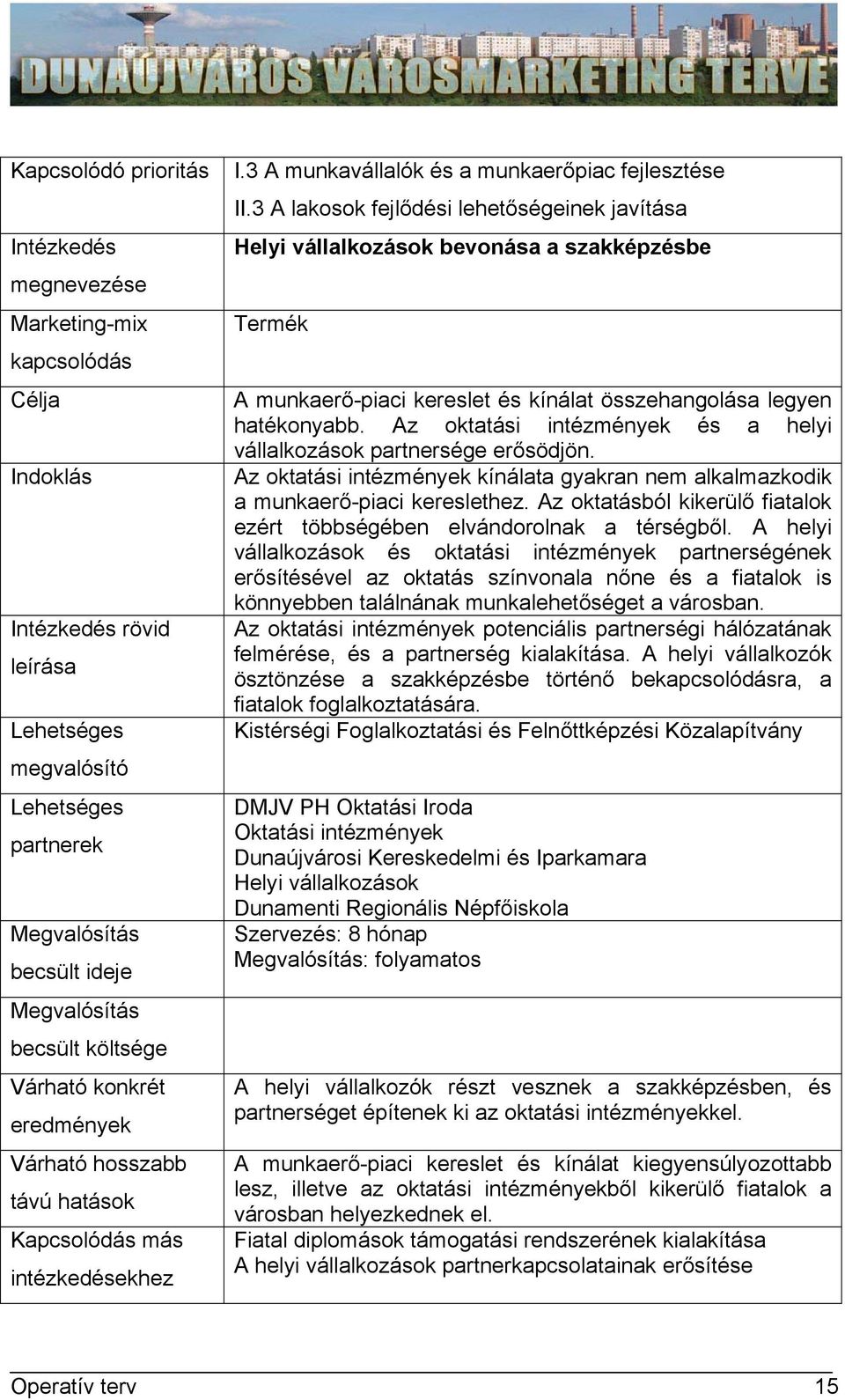 Az oktatási intézmények és a helyi vállalkozások partnersége erősödjön. Az oktatási intézmények kínálata gyakran nem alkalmazkodik a munkaerő-piaci kereslethez.