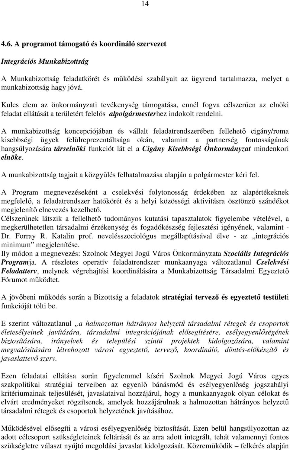 A munkabizottság koncepciójában és vállalt feladatrendszerében fellehető cigány/roma kisebbségi ügyek felülreprezentáltsága okán, valamint a partnerség fontosságának hangsúlyozására társelnöki