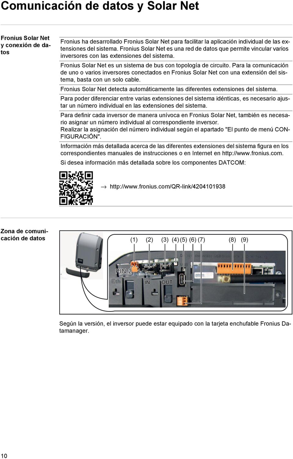 Para la comunicación de uno o varios inversores conectados en Fronius Solar Net con una extensión del sistema, basta con un solo cable.