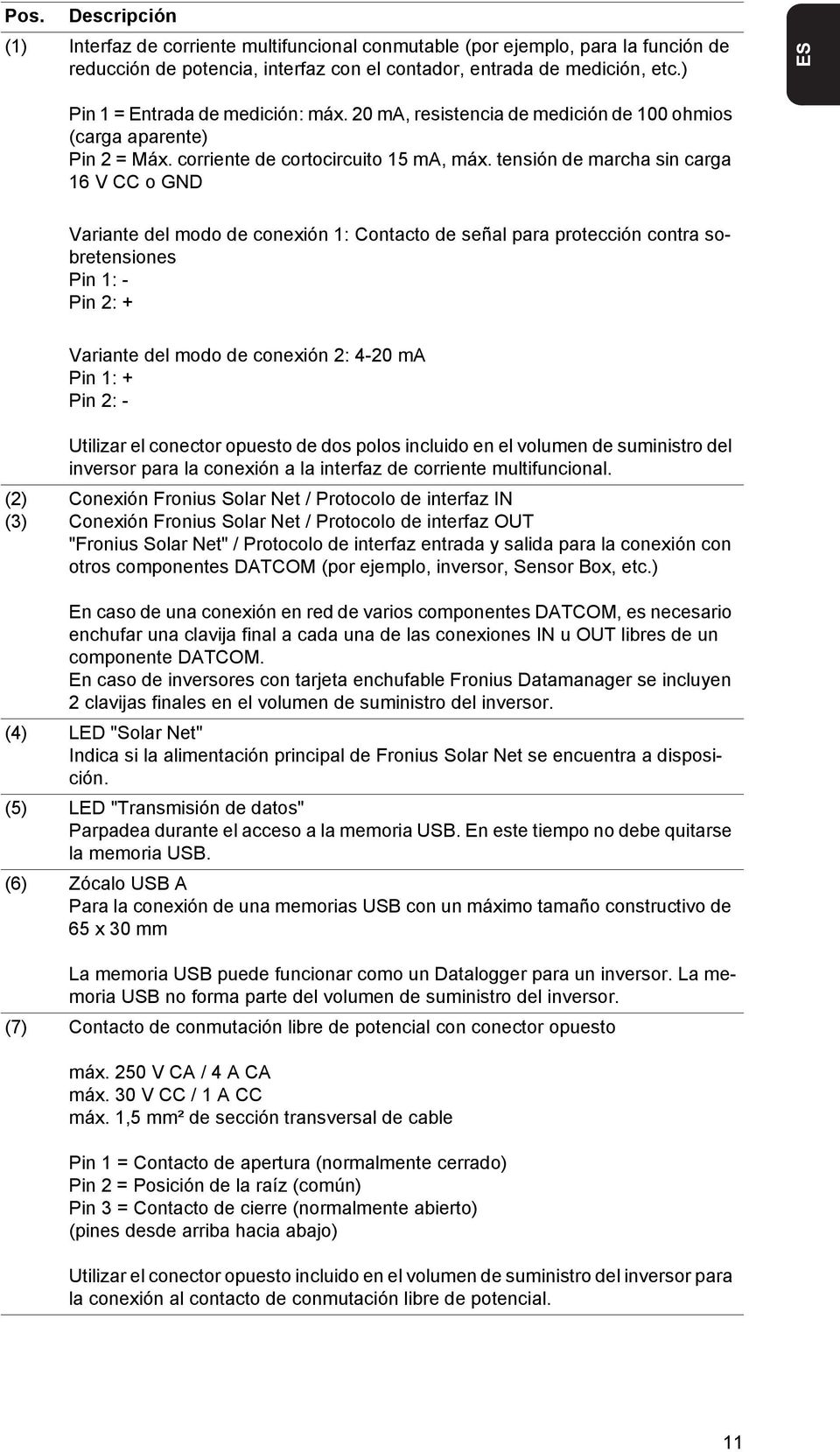 tensión de marcha sin carga 16 V CC o GND Variante del modo de conexión 1: Contacto de señal para protección contra sobretensiones Pin 1: - Pin 2: + Variante del modo de conexión 2: 4-20 ma Pin 1: +