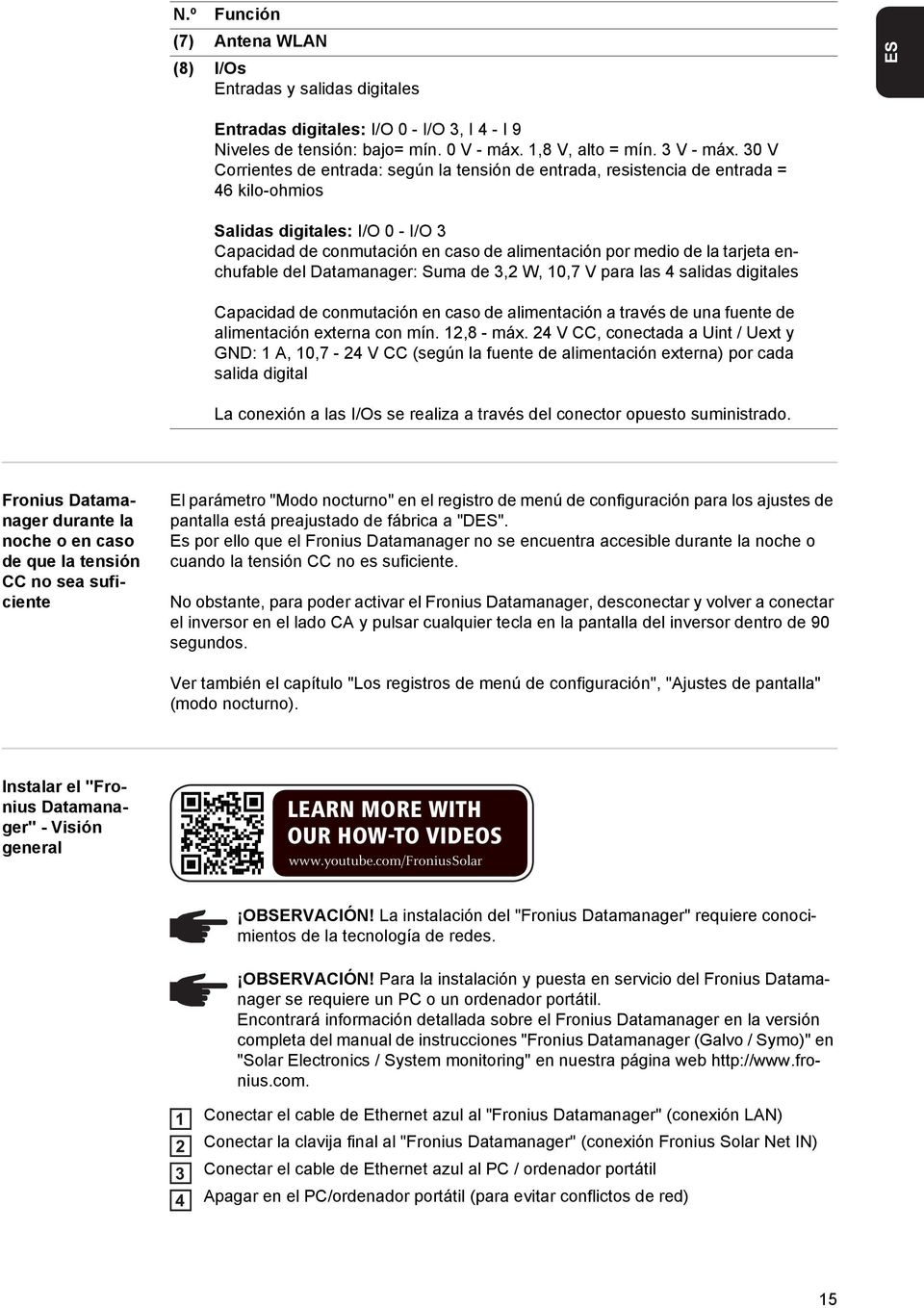 tarjeta enchufable del Datamanager: Suma de 3,2 W, 10,7 V para las 4 salidas digitales Capacidad de conmutación en caso de alimentación a través de una fuente de alimentación externa con mín.