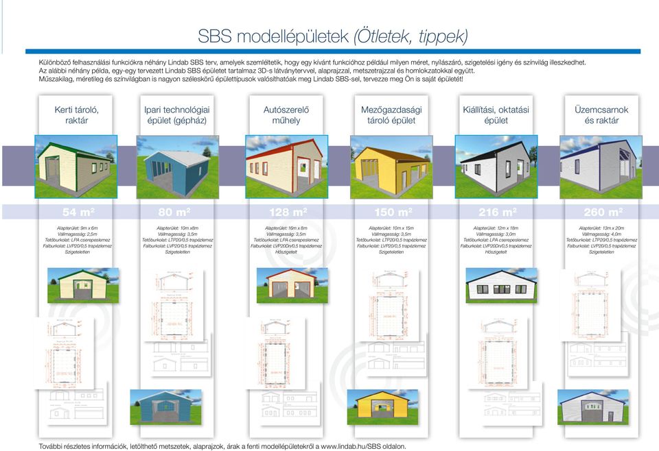 Műszakilag, méretileg és színvilágban is nagyon széleskörű épülettípusok valósíthatóak meg Lindab SBS-sel, tervezze meg Ön is saját épületét!