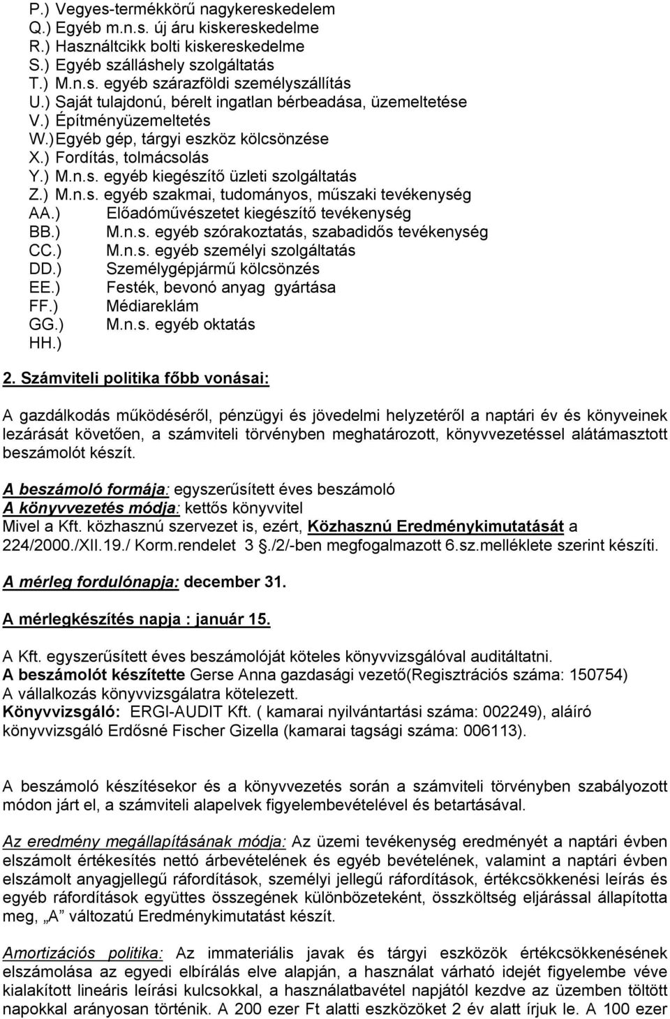 ) M.n.s. egyéb szakmai, tudományos, műszaki tevékenység AA.) Előadóművészetet kiegészítő tevékenység BB.) M.n.s. egyéb szórakoztatás, szabadidős tevékenység CC.) M.n.s. egyéb személyi szolgáltatás DD.